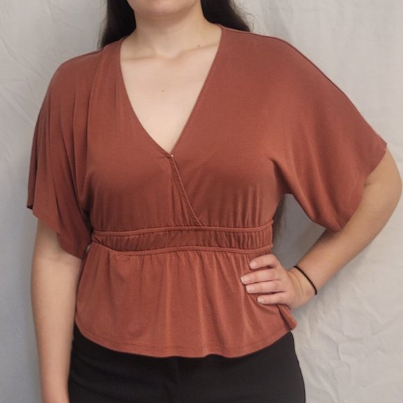 Lucky Brand Tops - Lucky Brand Boho Rust Surplice Peplum Blouse Medium